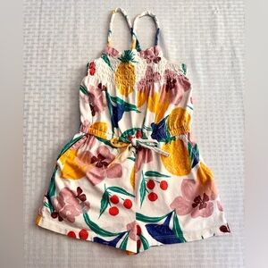 Tea Collection Girls 4 Pineapple Floral Romper Smocked Waist Cotton‎ Summer